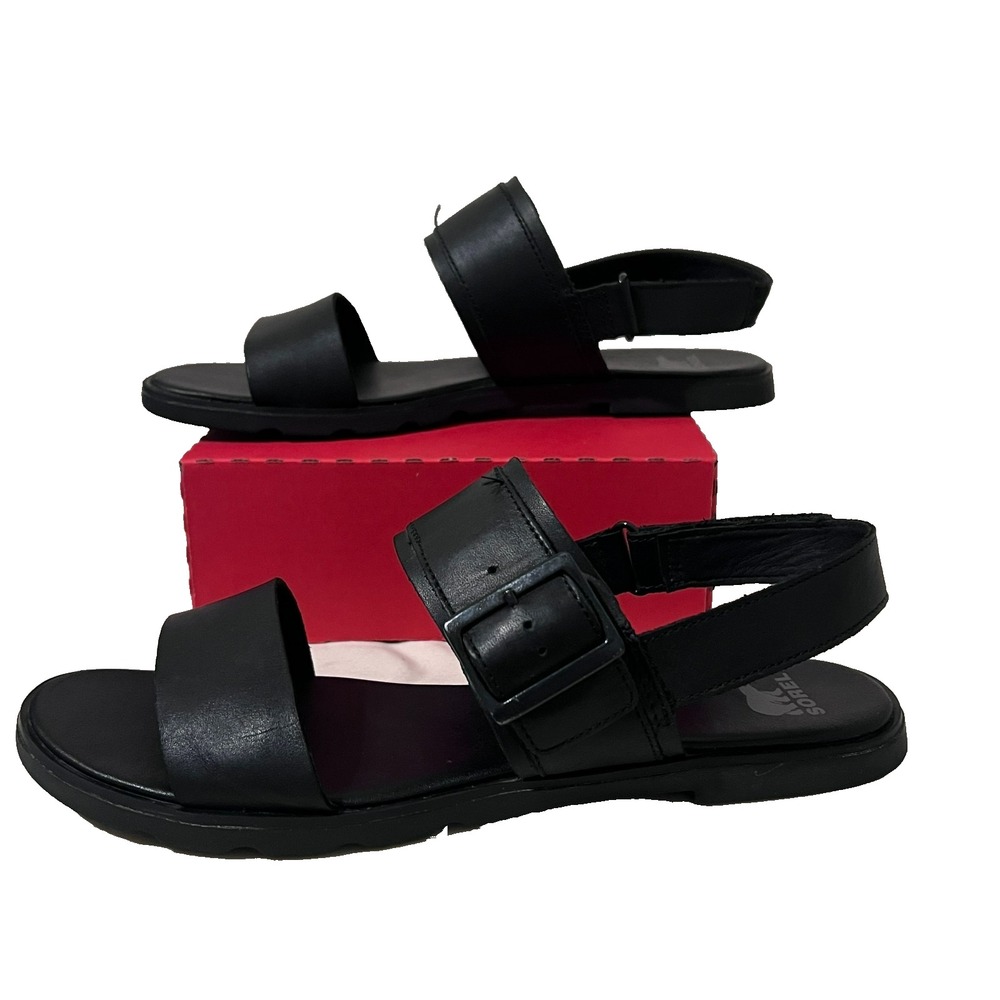 Sorel Womens 10 Black Leather Slingback Sandals Comfort Strappy Open Toe NL5075
